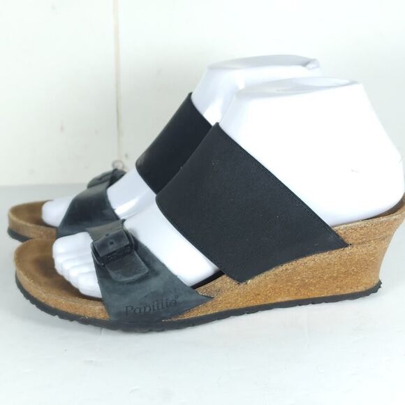 Birkenstock Papillio Women's Della US6 EU37 Black Leather Slip On Wedge Sandals - Picture 2 of 16